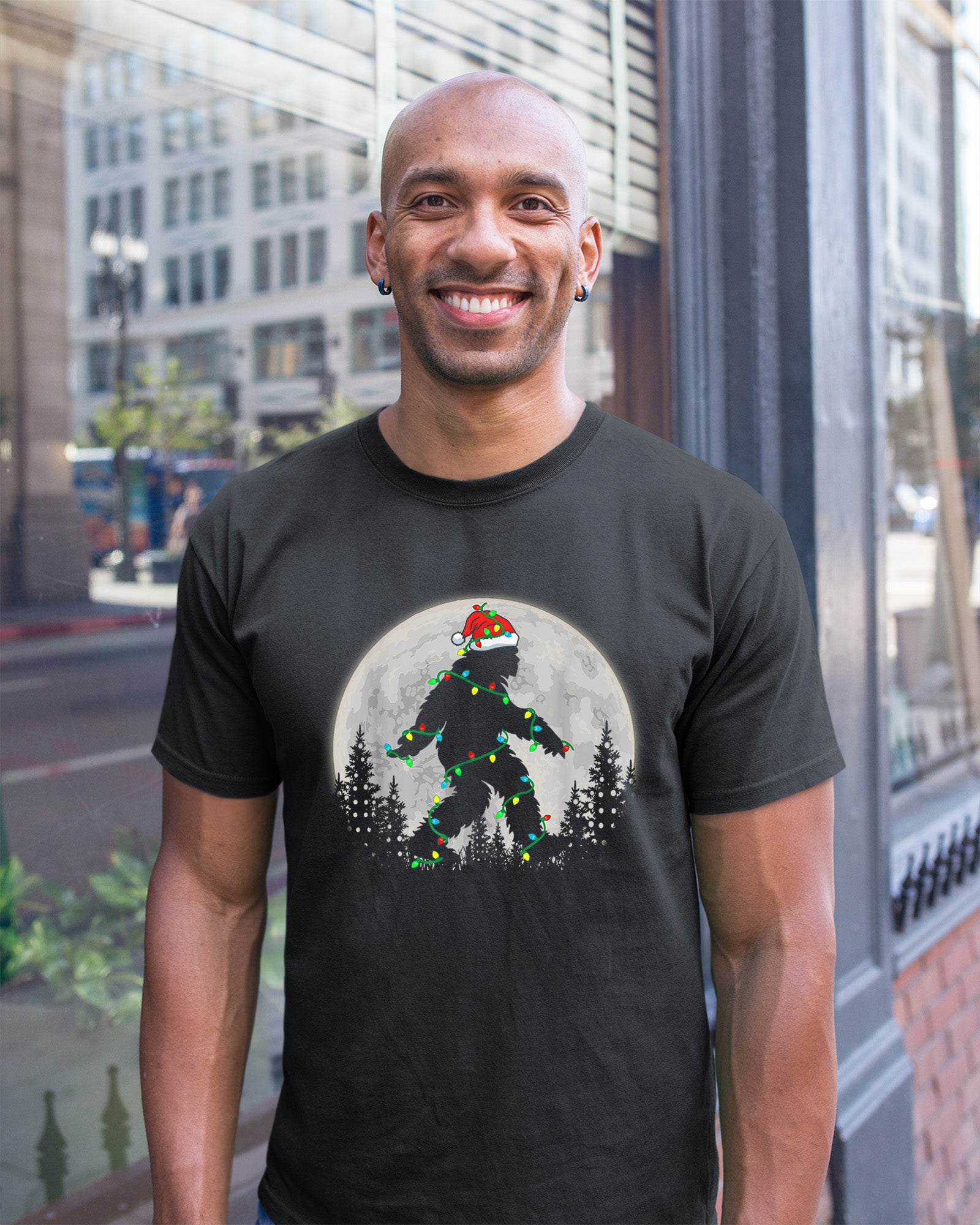 Bigfoot Christmas Moon T-Shirt