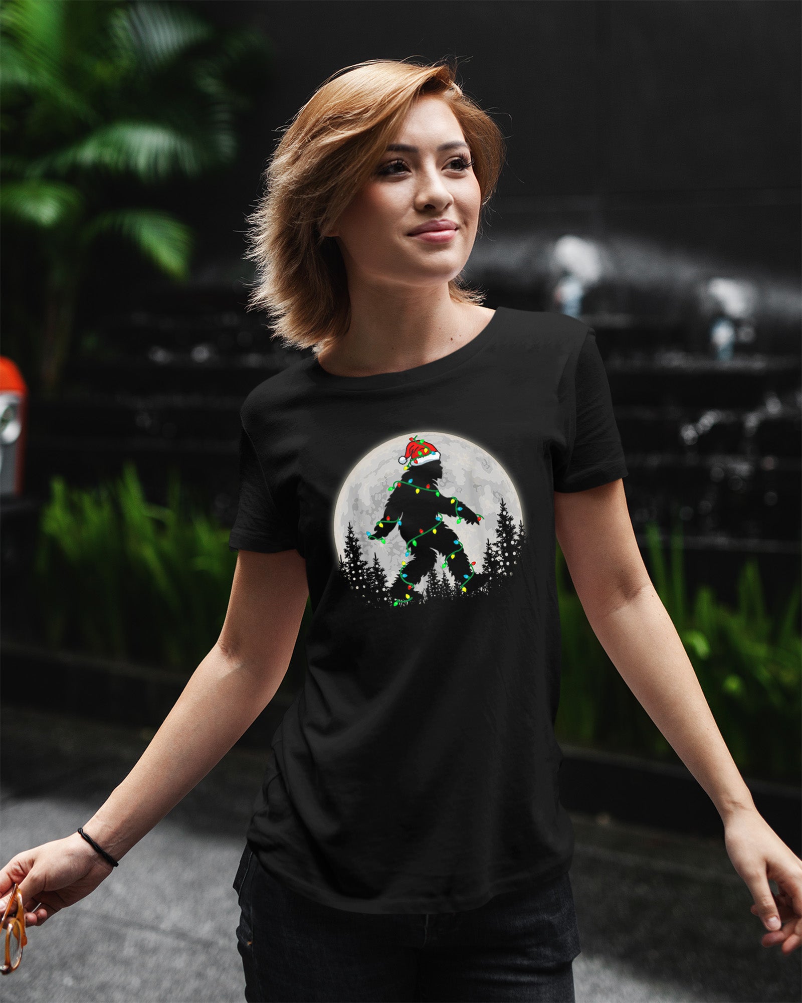Bigfoot Christmas Moon T-Shirt