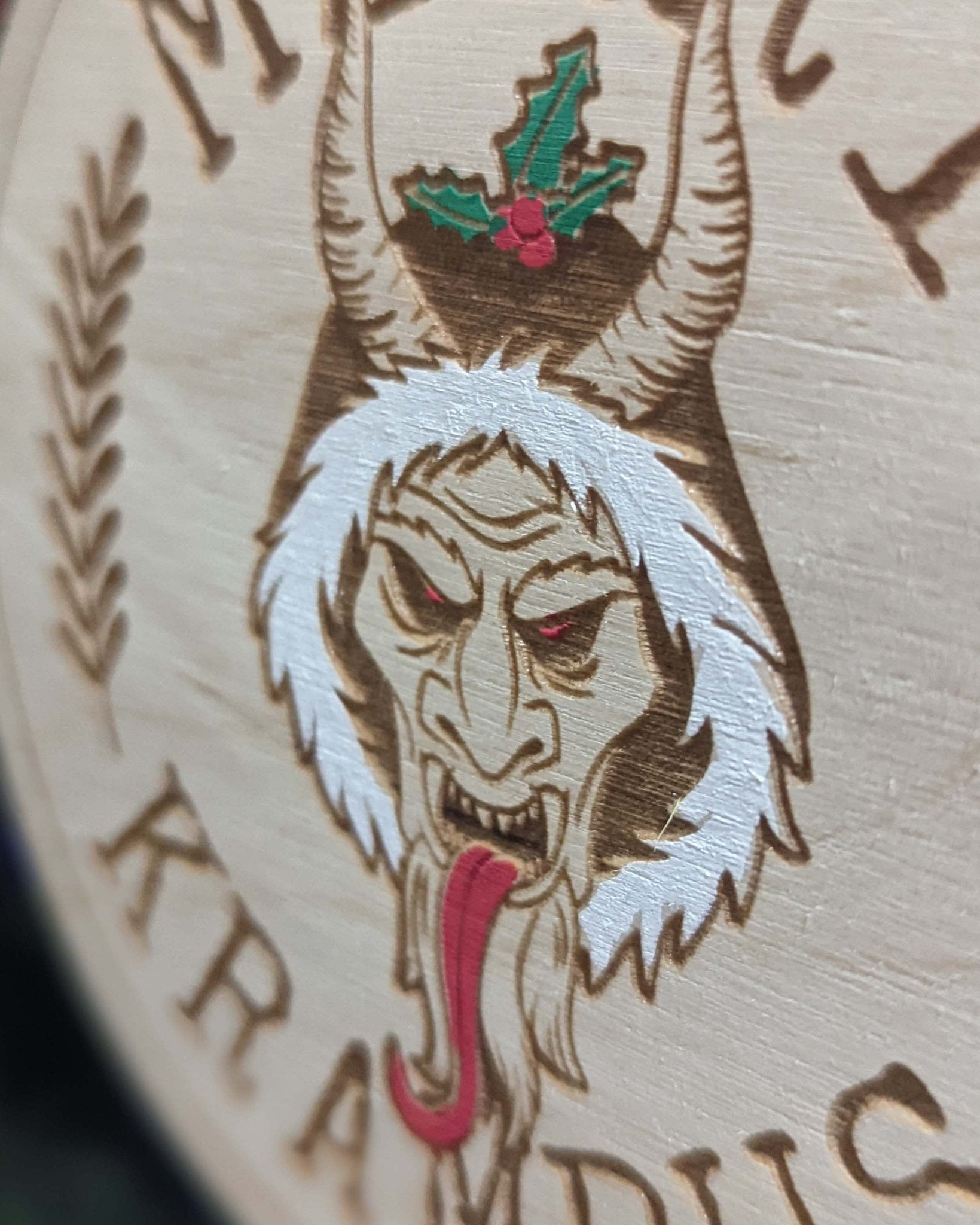 Merry Krampus Hand Painted Wood Ornament