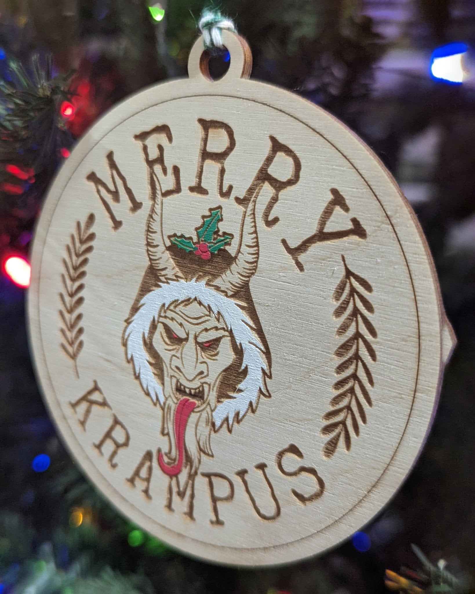 Merry Krampus Hand Painted Wood Ornament