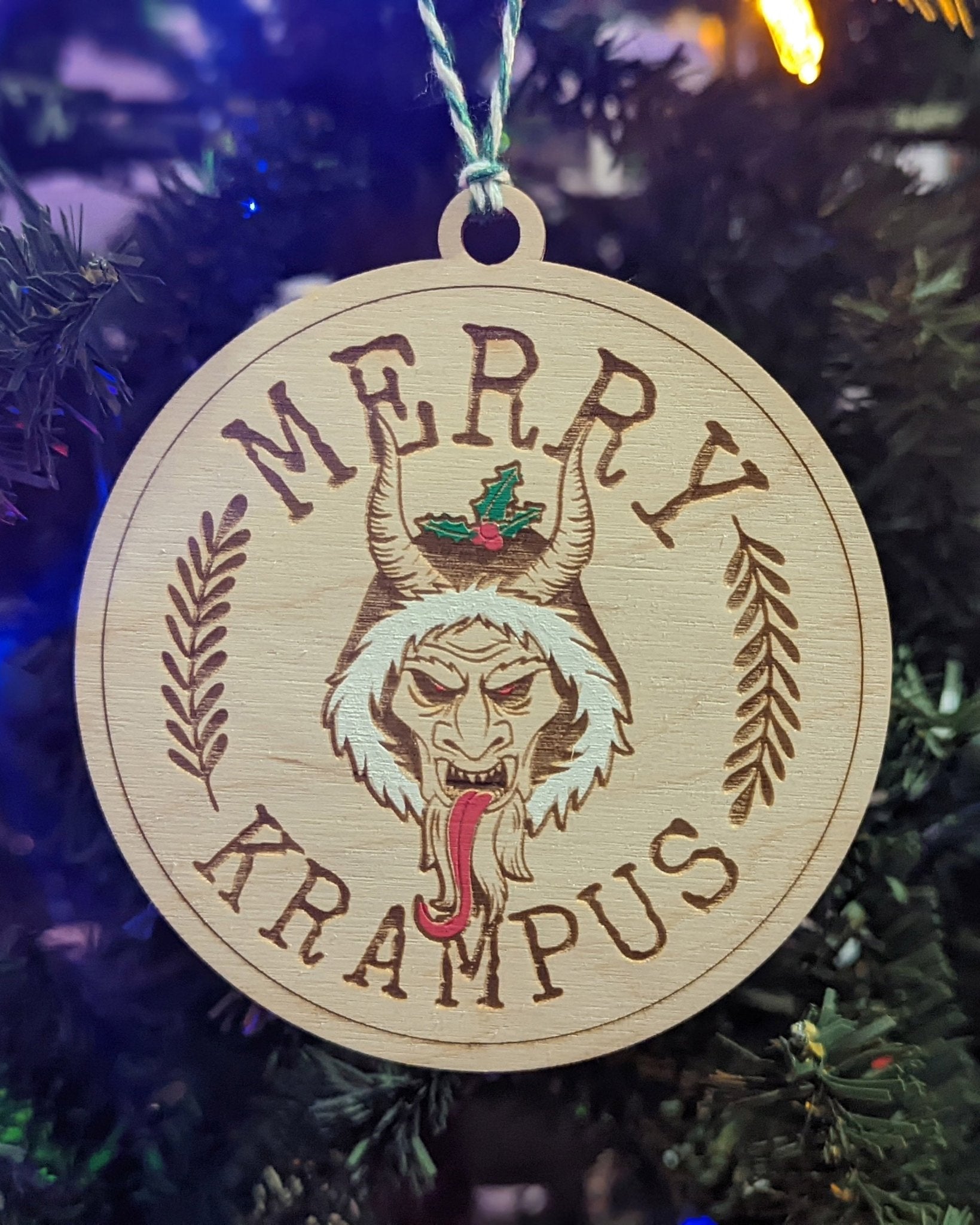 Merry Krampus Hand Painted Wood Ornament