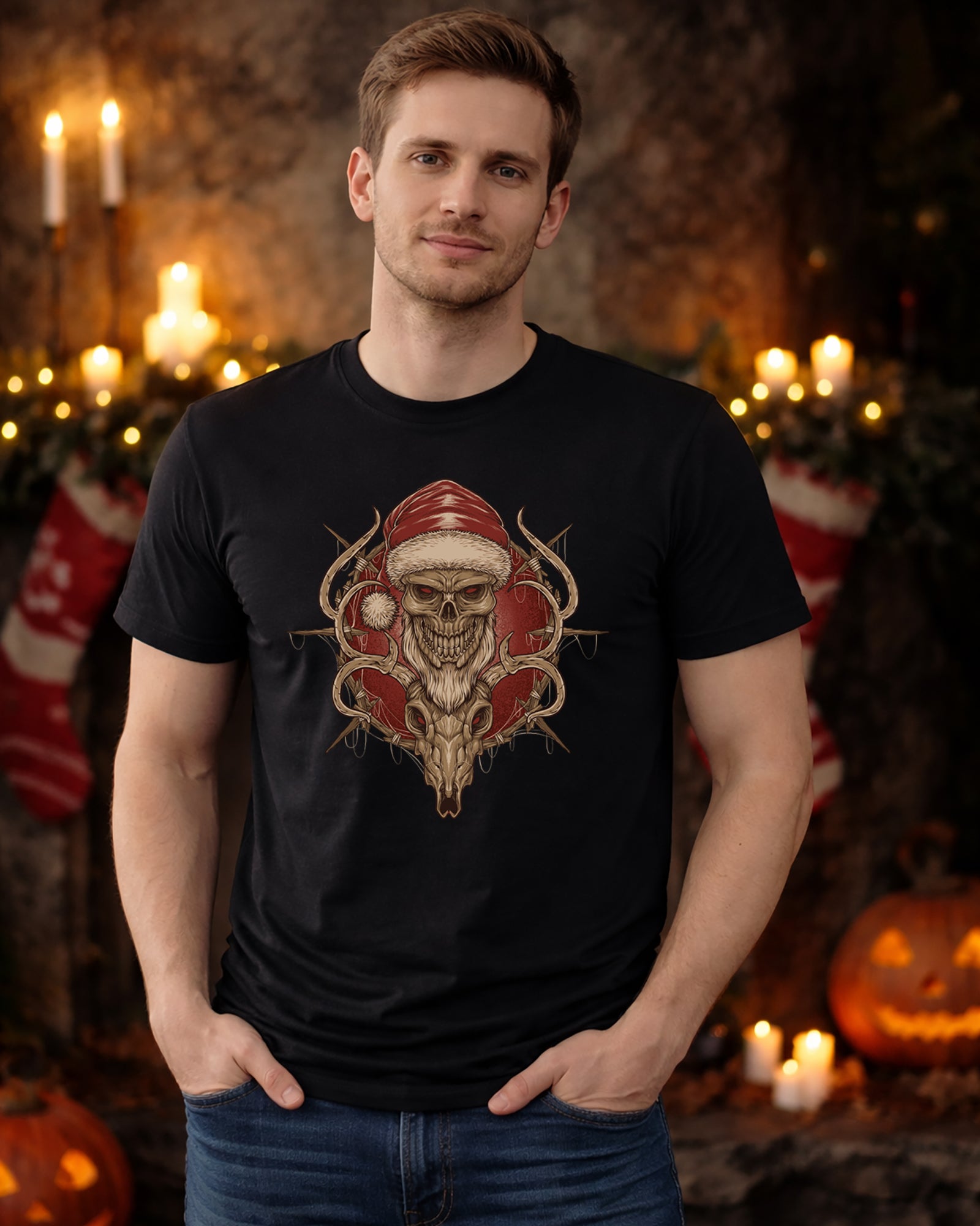 Santa Reindeer Skull T-Shirt