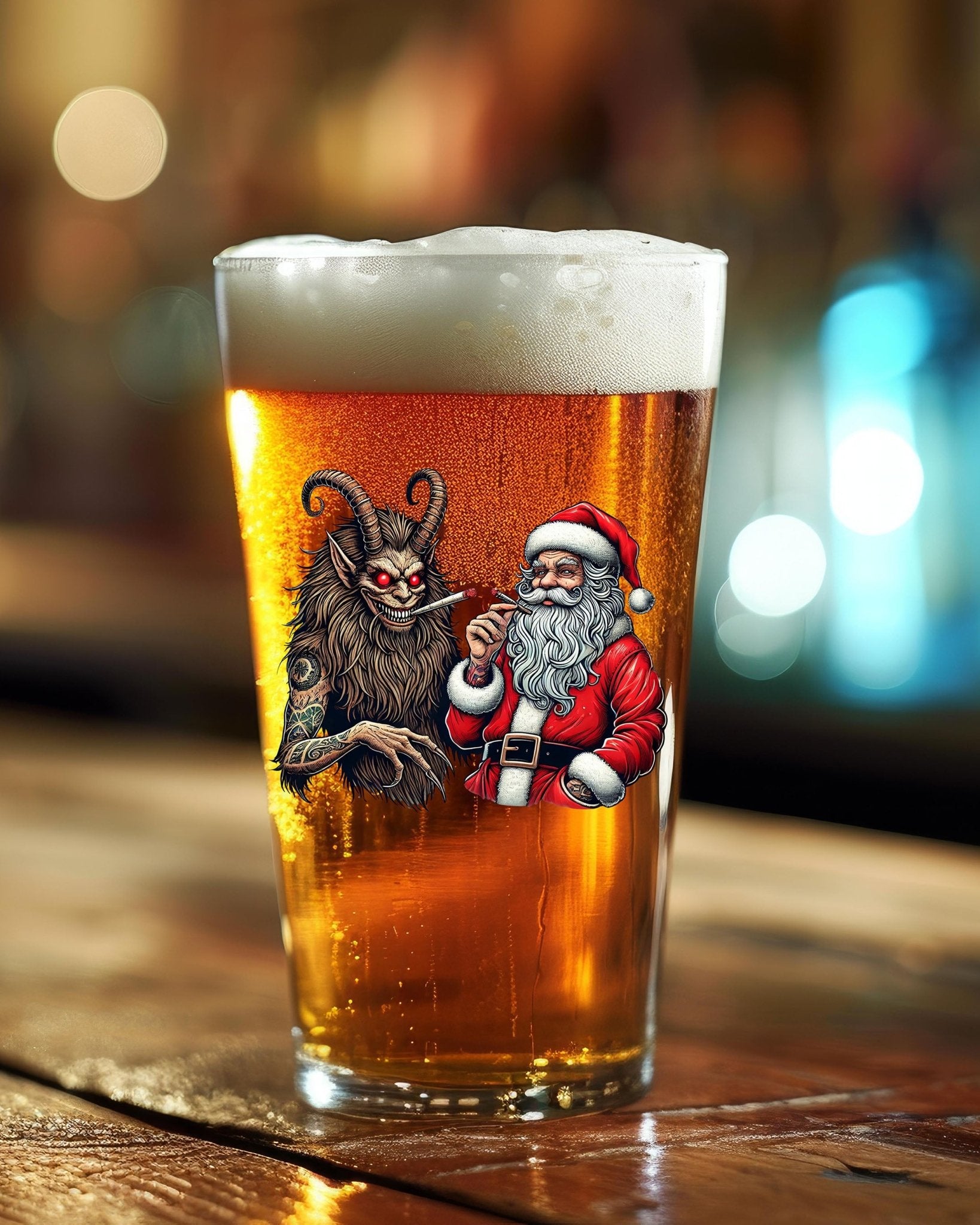 Santa Krampus Smoking Pint Glass