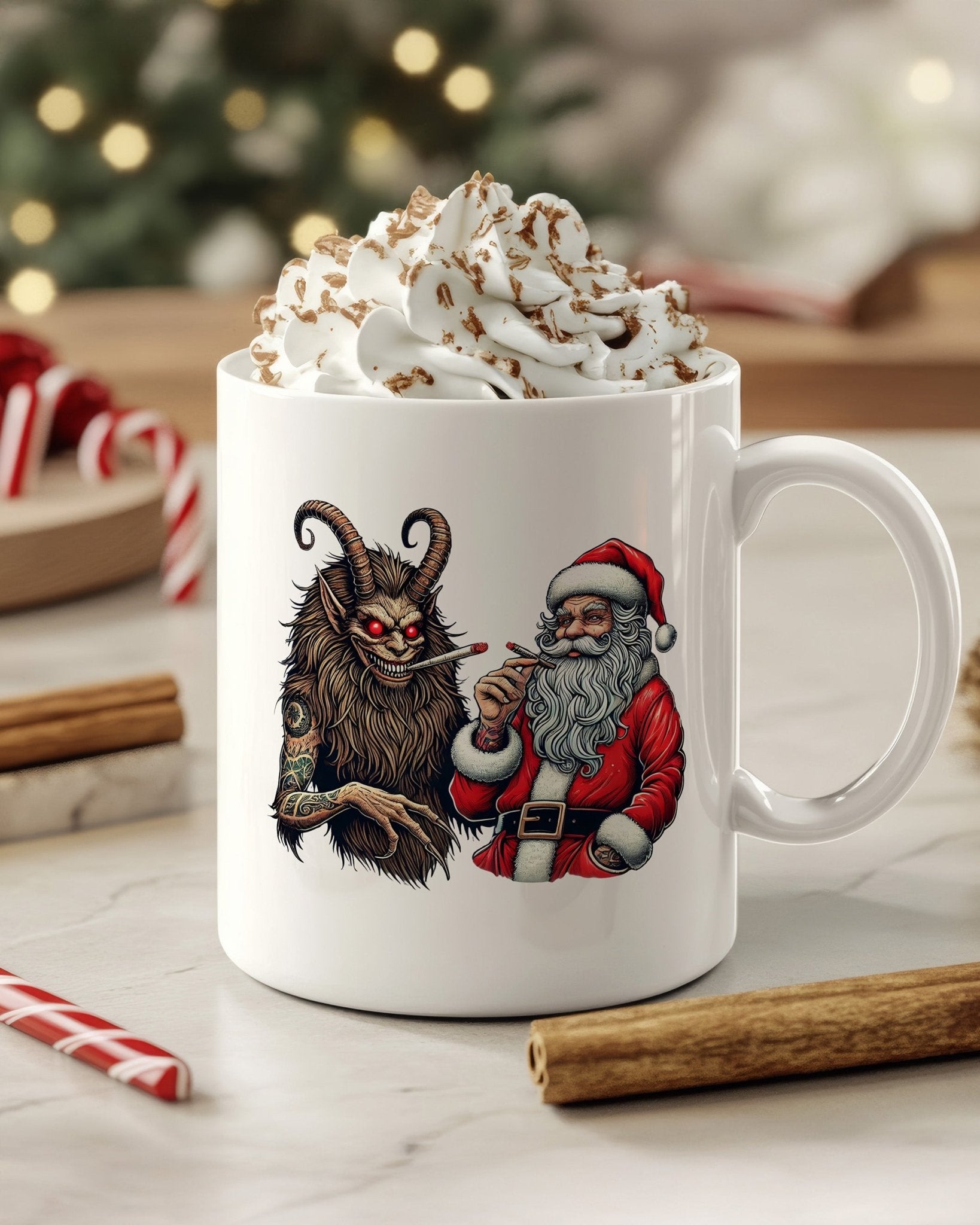 Santa and Krampus Smoking Mug